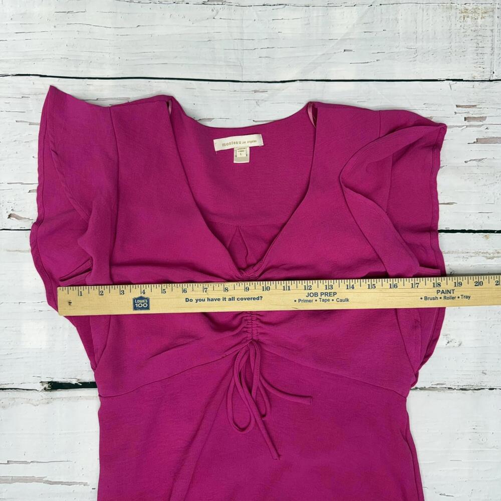 Monteau Ruched Drawstring Dress Fuchsia L Y2K Flowy Chic - Picture 5 of 9